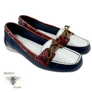 CHAPS by Ralph Lauren Boat Shoes Red White Blue Y2K Size 8.5 Leather 90's 2000